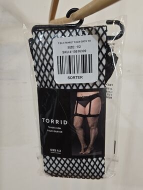 torrid Black Fishnet Thigh-High Faux Garter Socks Size 1/2
